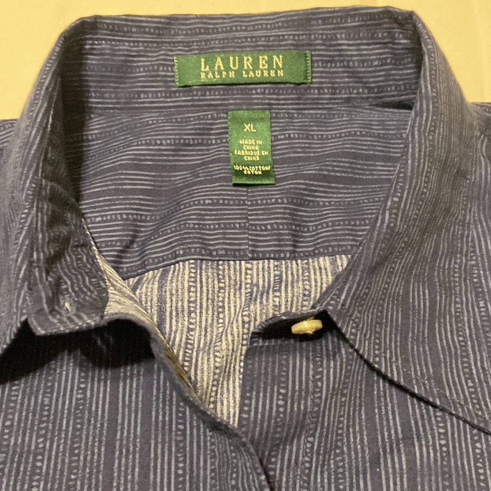 Ralph Lauren Blue Button Down Shirt XL Textured 3/4 Sleeve Classic Lightweight - Picture 4 of 10